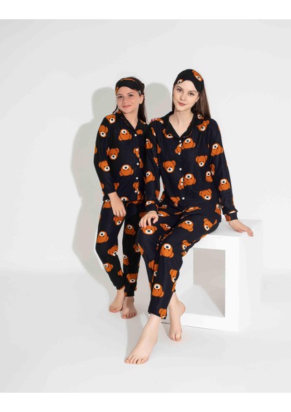 Yeni Sezon Sonbahar/Kış Kız Çocuk Ayıcık Desenli Süet Pijama Takımı 2724-1 Siyah Ayıcık fırsatları
