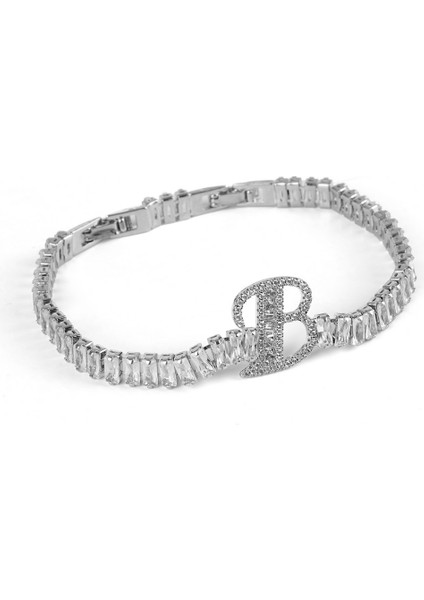 Gümüş ve Altın Kaplama Zirkon Taşlı Harfli Çelik Bileklik modelleri