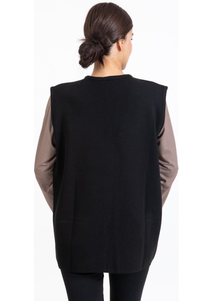 Kadın Orta Yaş ve Üzeri Triko Örgü Fermuarlı Cepli Rahat Kalıp Anne Yelek 314-SIYAH indirimleri