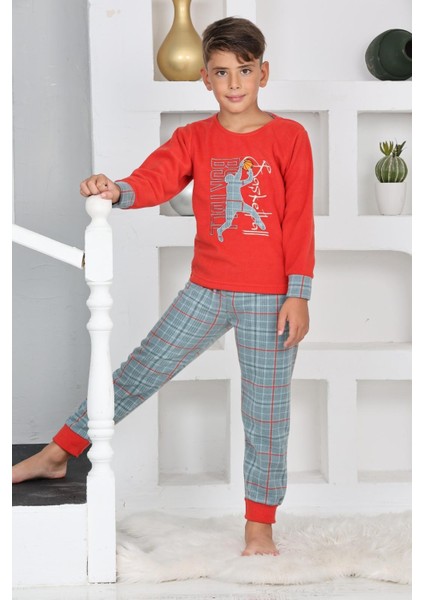Yeni Sezon Sonbahar/kış Erkek Çocuk Basketball Desenli Polar Pijama Takımı 4530