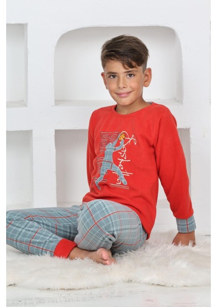 Yeni Sezon Sonbahar/kış Erkek Çocuk Basketball Desenli Polar Pijama Takımı 4530