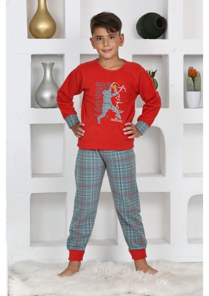 Yeni Sezon Sonbahar/kış Erkek Çocuk Basketball Desenli Polar Pijama Takımı 4530