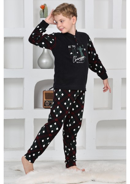 Yeni Sezon Sonbahar/kış Erkek Çocuk Best Desenli Yaka Düğmeli Polar Pijama Takımı 4533