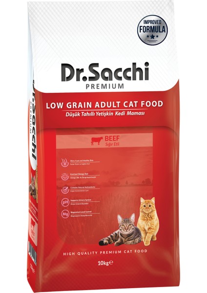 Dr. Sacchi Premium Düşük Tahıllı Sığır Etli Yetişkin Kedi Maması 10 kg