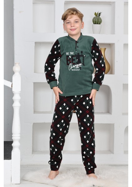 Yeni Sezon Sonbahar/kış Erkek Çocuk Best Desenli Yaka Düğmeli Polar Pijama Takımı 4533