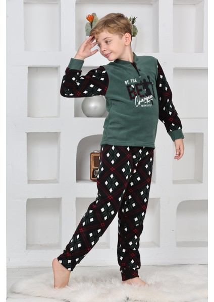 Yeni Sezon Sonbahar/kış Erkek Çocuk Best Desenli Yaka Düğmeli Polar Pijama Takımı 4533 fiyatları