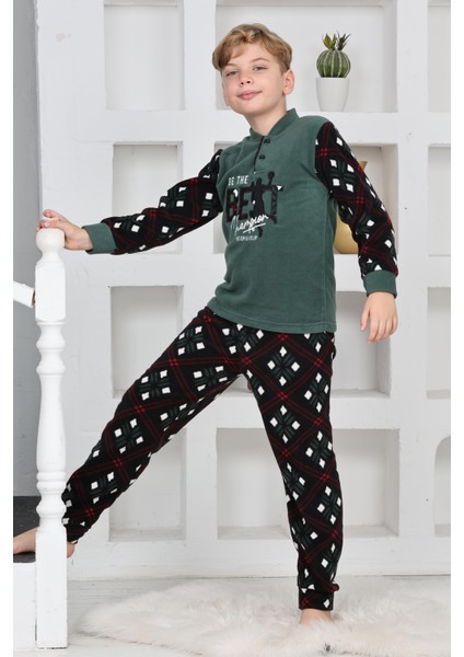 Yeni Sezon Sonbahar/kış Erkek Çocuk Best Desenli Yaka Düğmeli Polar Pijama Takımı 4533 modelleri