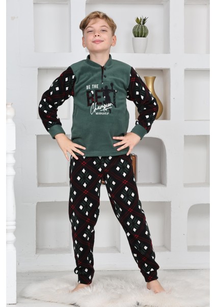 Yeni Sezon Sonbahar/kış Erkek Çocuk Best Desenli Yaka Düğmeli Polar Pijama Takımı 4533 fırsatları
