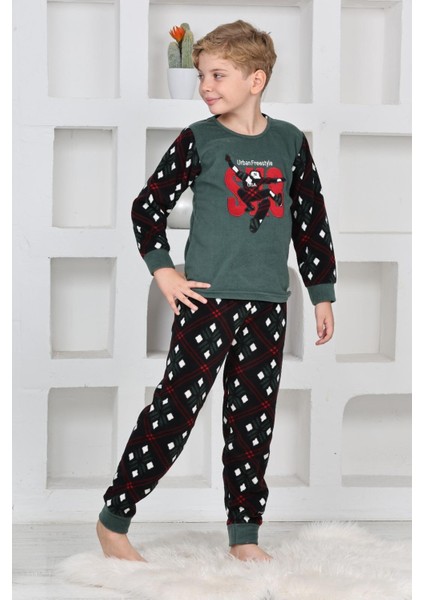 Yeni Sezon Sonbahar/kış Erkek Çocuk Skate 8 Desenli Polar Pijama Takımı 4536