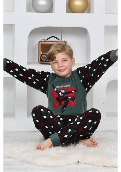 Yeni Sezon Sonbahar/kış Erkek Çocuk Skate 8 Desenli Polar Pijama Takımı 4536
