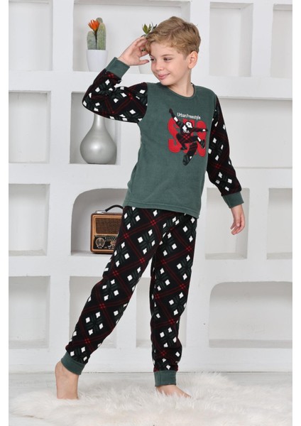 Yeni Sezon Sonbahar/kış Erkek Çocuk Skate 8 Desenli Polar Pijama Takımı 4536