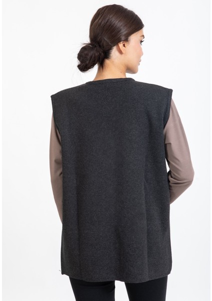 Kadın Orta Yaş ve Üzeri Triko Örgü Fermuarlı Cepli Rahat Kalıp Anne Yelek 314-Füme indirimleri