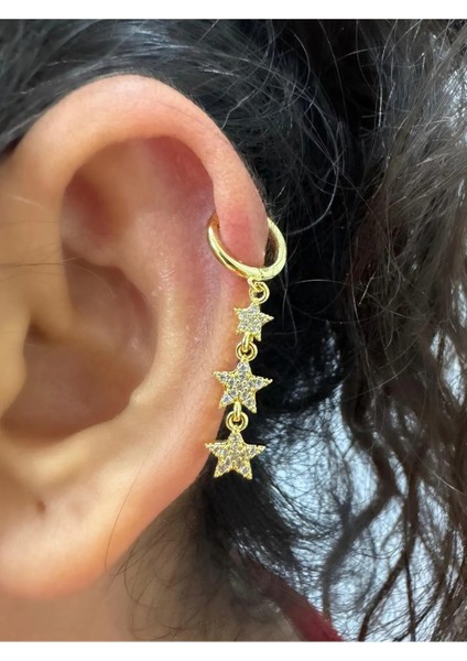 Arescollection Zirkon Taşlı 3 Lü Yıldız Sallantılı 1 Adet Helix Kıkırdak Lobe Uyumlu Halka Piercing Küpe fiyatları