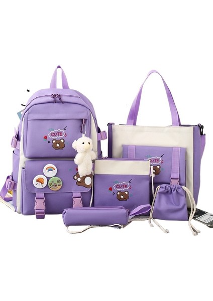 Kadınlar Için Yeni Beş Parçalı Ilkokul Çantası Seti, Hafif ve Sevimli Çanta, Öğrenci Sırt Çantası, Kız Sırt Çantası (Yurt Dışından)