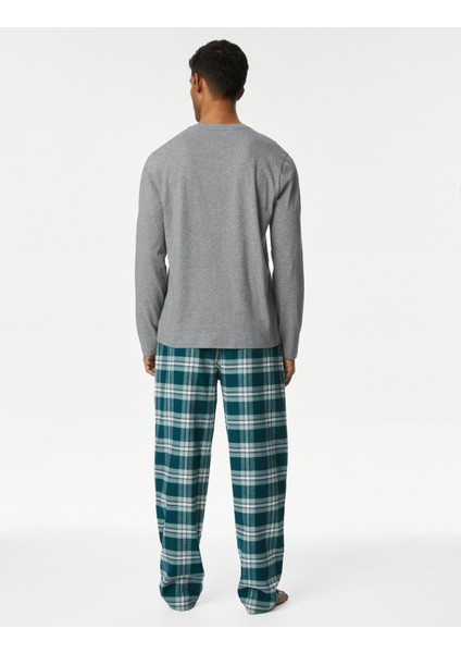 Saf Pamuklu Uzun Kollu Pijama Takımı