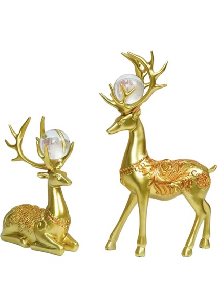 2x Çift Geyik Heykeli Figür Kristal Top Oturma Odası Dekoru Altın (Yurt Dışından) fiyatları