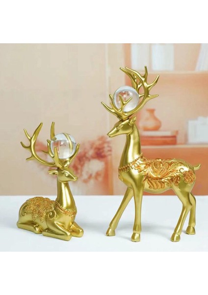 2x Çift Geyik Heykeli Figür Kristal Top Oturma Odası Dekoru Altın (Yurt Dışından) modelleri