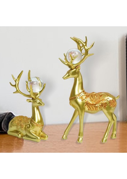 2x Çift Geyik Heykeli Figür Kristal Top Oturma Odası Dekoru Altın (Yurt Dışından) fırsatları
