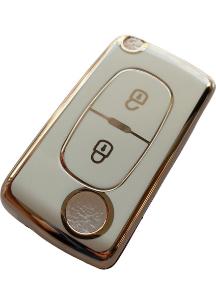 Peugeot Partner 207 307 308 407 Uyumlu Kumanda Anahtar Kılıfı Oto Anahtarlık Beyaz Gold fırsatları