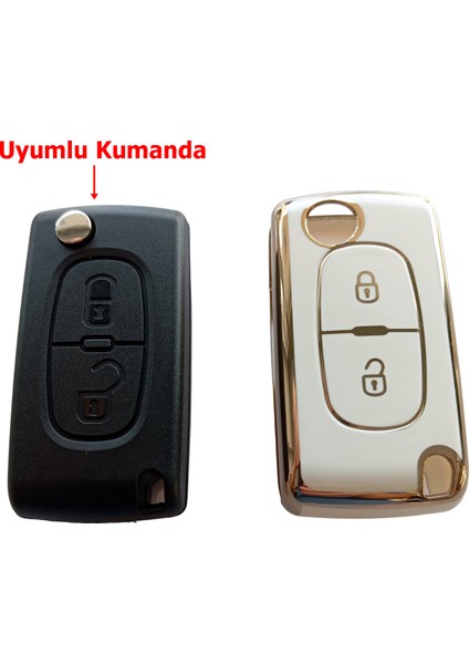 Peugeot Partner 207 307 308 407 Uyumlu Kumanda Anahtar Kılıfı Oto Anahtarlık Beyaz Gold indirimleri