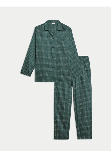 Saf Pamuklu Geometrik Desenli Pijama Takımı