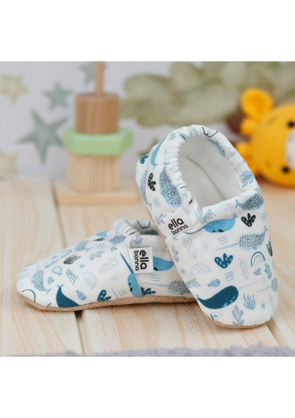 Desenli Bebek Patiği, Kaydırmaz Taban, Ev Kreş Ayakkabısı Panduf, Kılıçbalığı