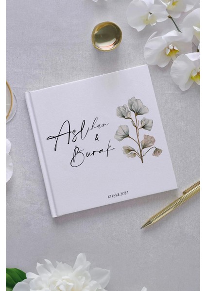 Beyaz Deri Düğün Özel Gün Anı ve Ziyaretçi Defteri 21 x 21 cm 50 Yaprak