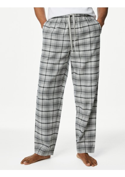 Saf Pamuklu Ekose Desenli Pijama Altı
