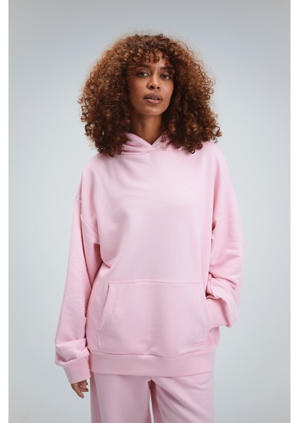 Kadın Timeless Oversize Pembe Hoodie Sweatshirt