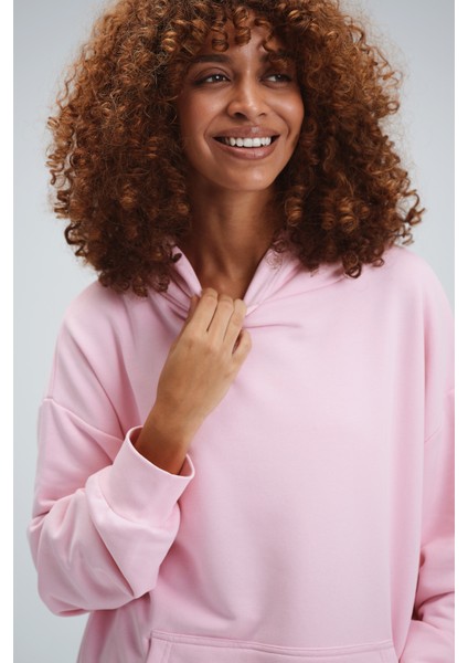 Kadın Timeless Oversize Pembe Hoodie Sweatshirt