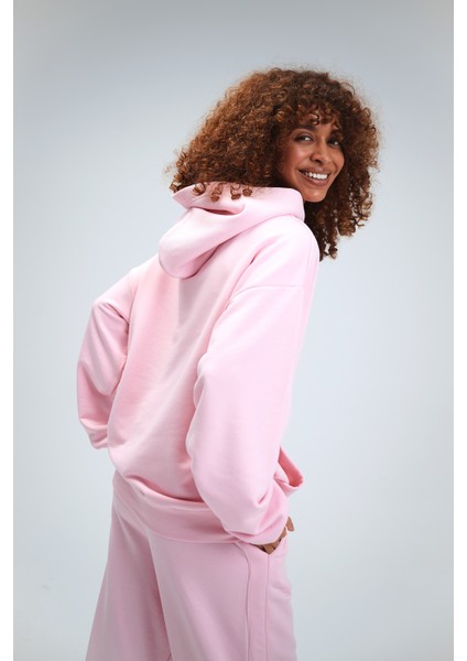 Kadın Timeless Oversize Pembe Hoodie Sweatshirt