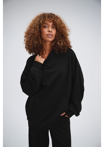 Kadın Timeless Oversize Siyah Hoodie Sweatshirt