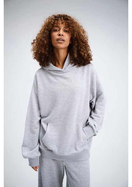 Kadın Timeless Oversize Gri Hoodie Sweatshirt