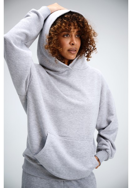 Kadın Timeless Oversize Gri Hoodie Sweatshirt