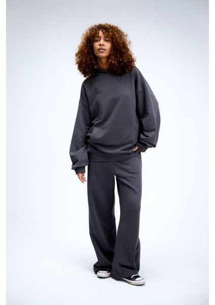 Kadın Timeless Oversize Antrasit Hoodie Sweatshirt