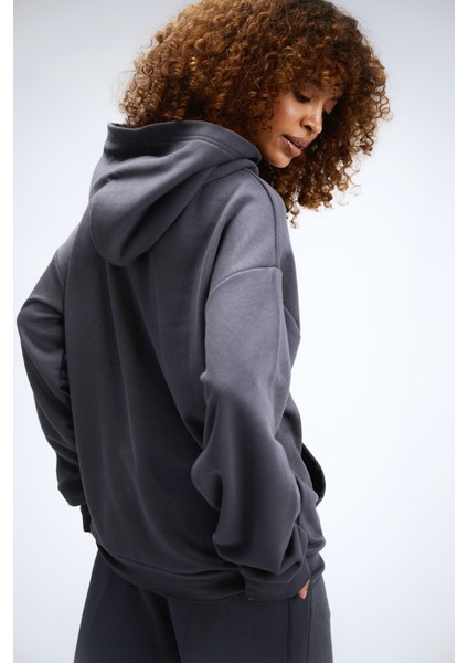 Kadın Timeless Oversize Antrasit Hoodie Sweatshirt