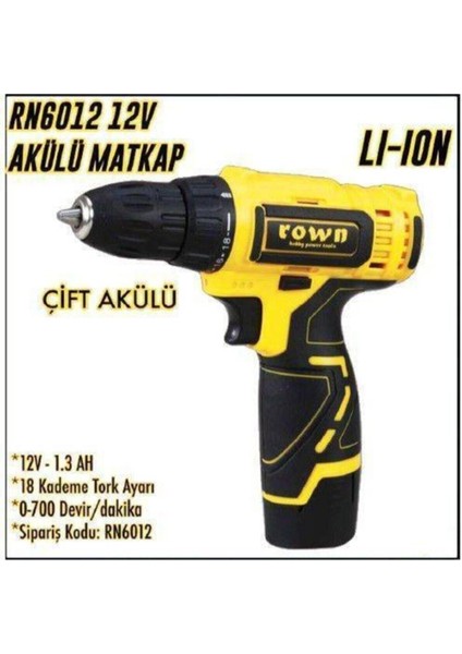 Tekno Trust Solo Makine Rown RN6012 Li-Ion Çift Akülü Matkap Aküsüz Darbeli 1.5 - 1.9 Ah 12 Volt 2 Yıl