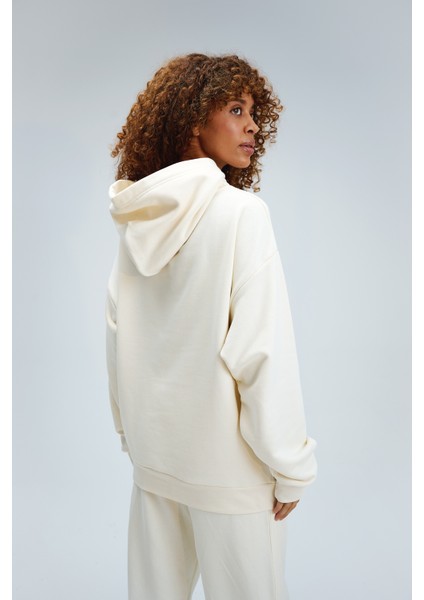 Kadın Timeless Oversize Krem Hoodie Sweatshirt