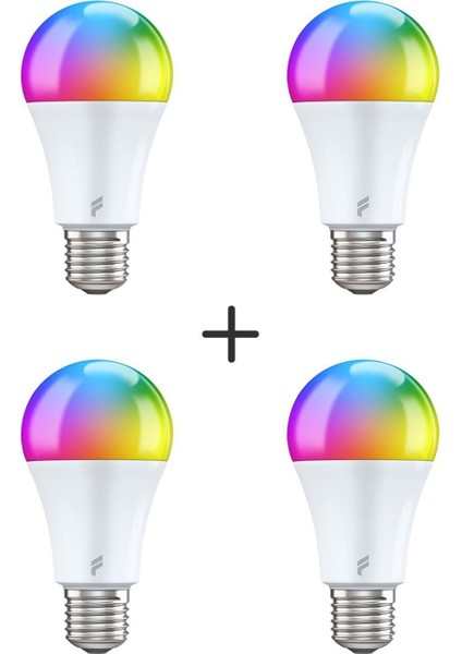 2 Yıl Akıllı LED Ampul 4'lü Set, 9W, Titreşimsiz, 16 Milyon Renk, Sesli Kontrol, Wifi Kontrol, Gara