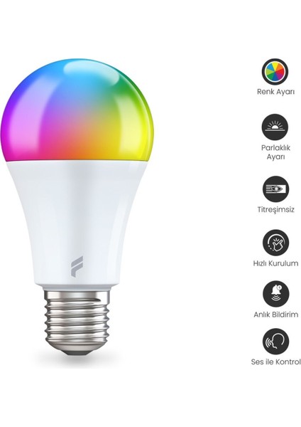2 Yıl Akıllı LED Ampul 4'lü Set, 9W, Titreşimsiz, 16 Milyon Renk, Sesli Kontrol, Wifi Kontrol, Gara