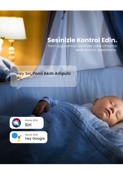 2 Yıl Akıllı LED Ampul 4'lü Set, 9W, Titreşimsiz, 16 Milyon Renk, Sesli Kontrol, Wifi Kontrol, Gara