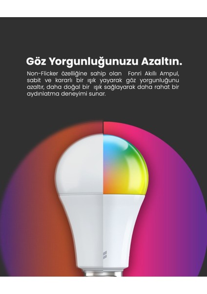 2 Yıl Akıllı LED Ampul 4'lü Set, 9W, Titreşimsiz, 16 Milyon Renk, Sesli Kontrol, Wifi Kontrol, Gara