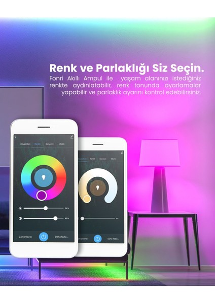 2 Yıl Akıllı LED Ampul 4'lü Set, 9W, Titreşimsiz, 16 Milyon Renk, Sesli Kontrol, Wifi Kontrol, Gara