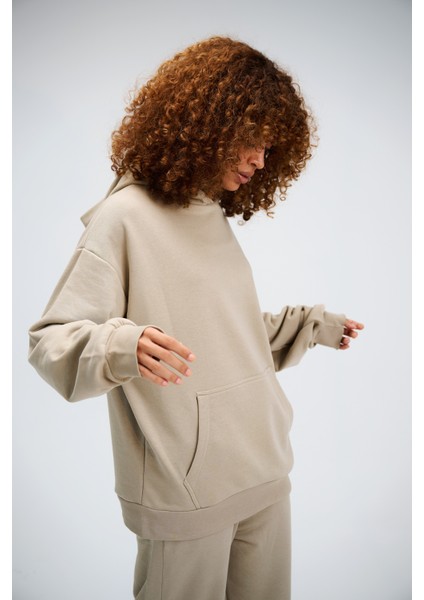 Kadın Timeless Oversize Vizon Hoodie Sweatshirt modelleri