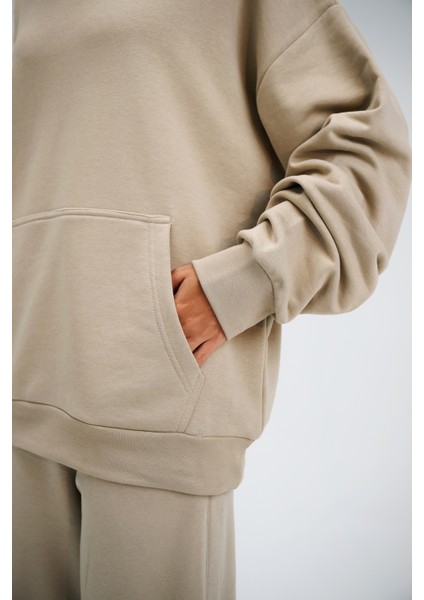 Kadın Timeless Oversize Vizon Hoodie Sweatshirt indirimleri