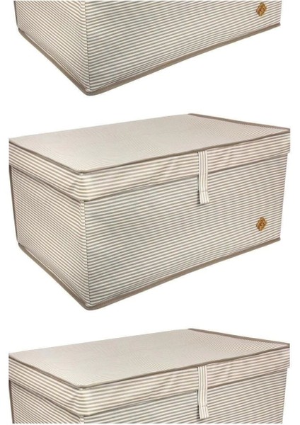 Tekno Trust 3 3'lü Çok Amaçlı Kutu Mega Plus Kahverengi Çizgili 70X40X30 cm Kahverengi Kumaş 60 x 150