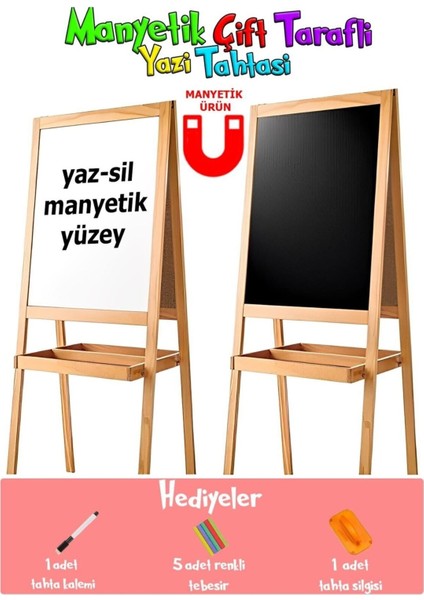 Tekno Trust 100 x 45 Manyetik Çocuk Yazı Tahtası Ahşap Çift Taraflı 45X100 Beyaz