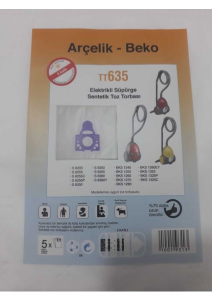 Tekno Trust Beyaz Beko Bks 1260 Uyumlu Ey Süpürge Sentetik Toz Torbasi 20'li modelleri