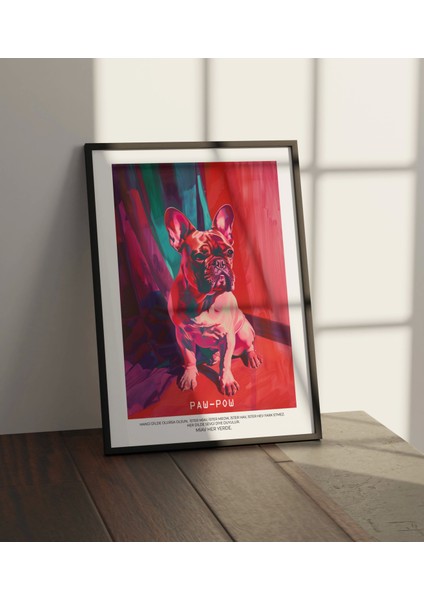 Renkli Köpek Resmi - Modern Duvar Dekorasyonu Çerçeveli Tablo