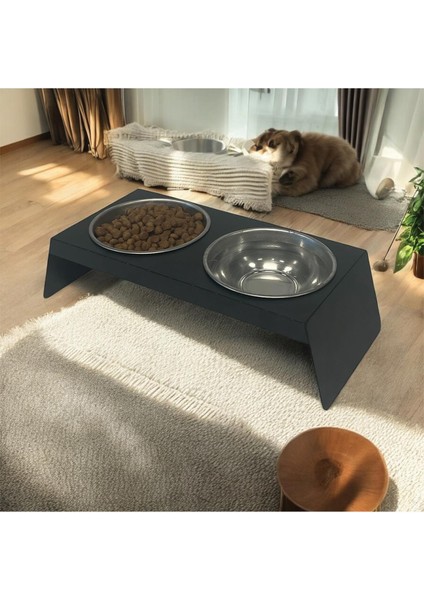 Evcil Hayvan Mama ve Su Kabı Standı, Ikili Small Model Siyah, Paslanmaz Çelik, Yükseltilmiş, Kedi ve Köpekler Için
